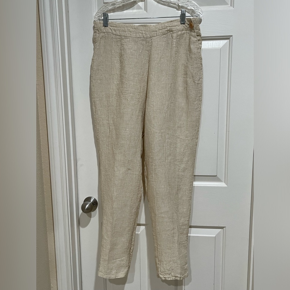 FLAX Lightweight Beige Textured 100% LINEN Pants WOMEN SIZE S